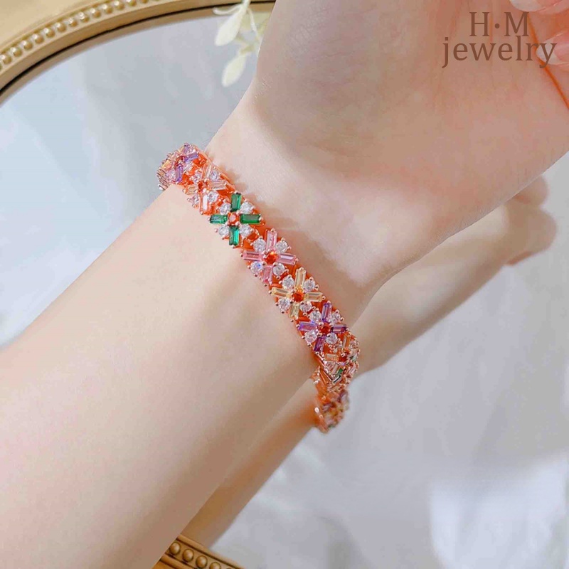 Gelang Tangan Zircon AAA Warna Permen Berkilau Untuk Wanita