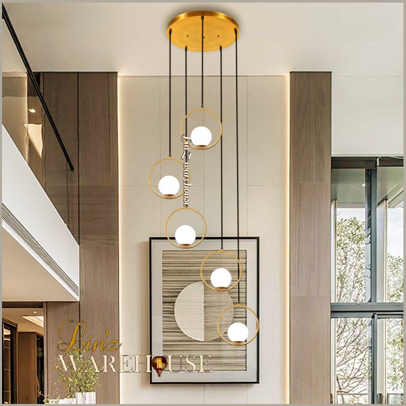 Lampu gantung void MODERN 5 ARMS GOLD MOON GLASS BALL pendant light
