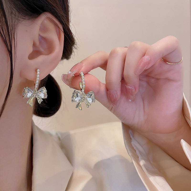 Anting Tusuk Sterling silver 925 Desain Pita Hias Berlian Imitasi Mewah Untuk Wanita