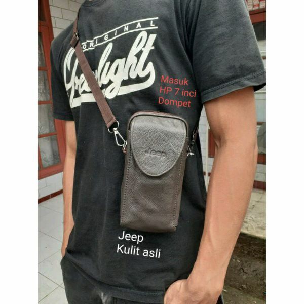 Tas selempang pria kulit asli Jeep Tas pinggang Tas HP Tas sarung HP Dompet HP