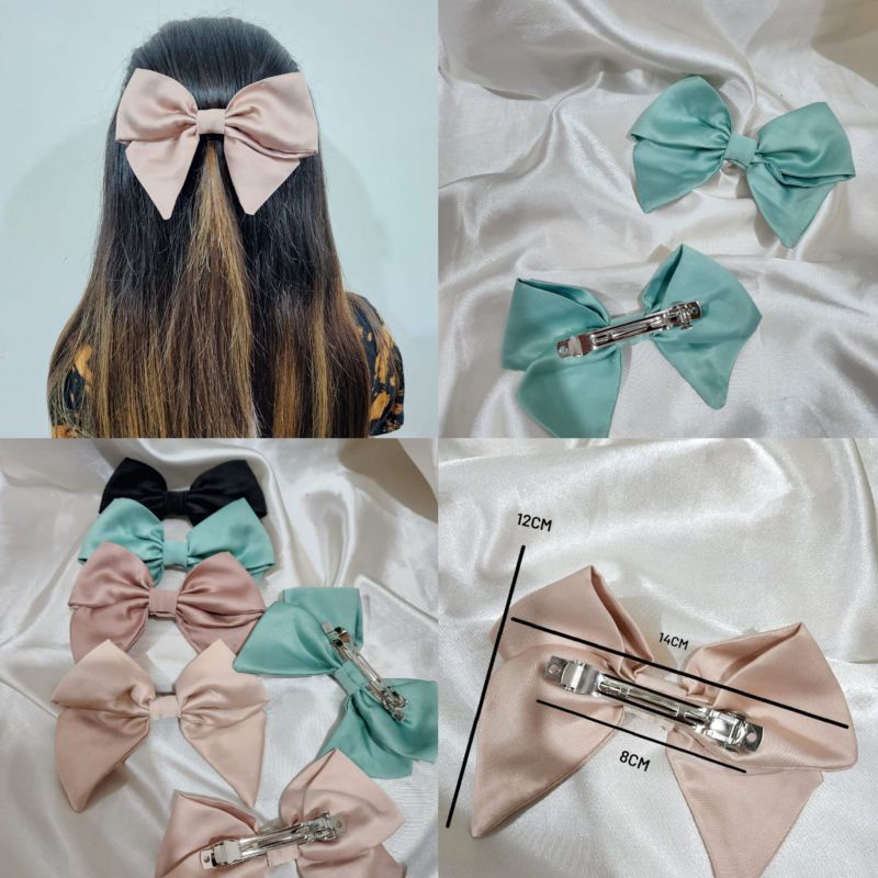 [ satuan ] jepit rambut pita bahan satin velvet