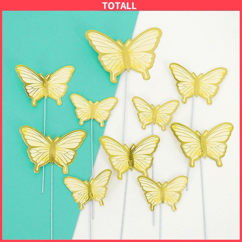 COD 10PCS kupu-kupu sisipan kue ulang tahun Stamping Emas Dekorasi Kue-Totall