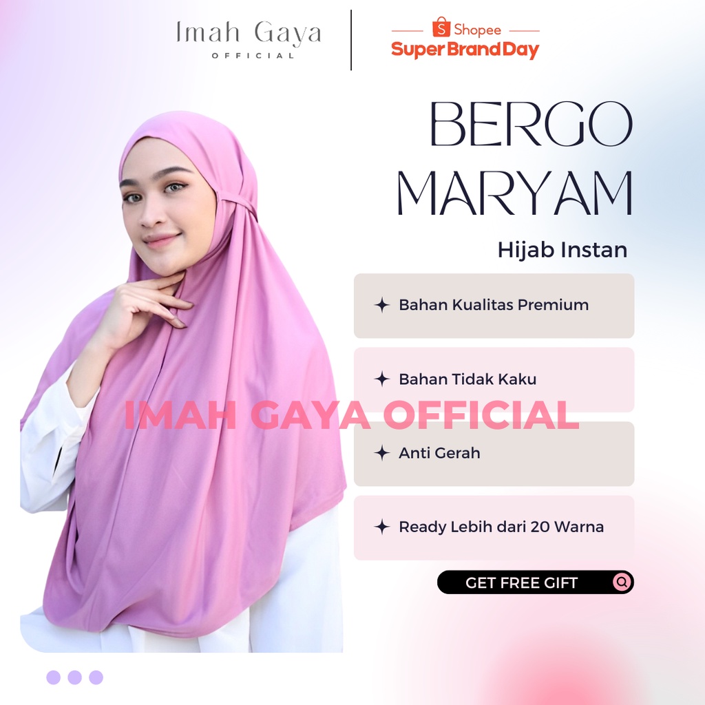 Imah Gaya Jilbab Instan Bergo Maryam Wanita Dewasa Standar Polos Diamond Strech Hijab Bergo Maryam