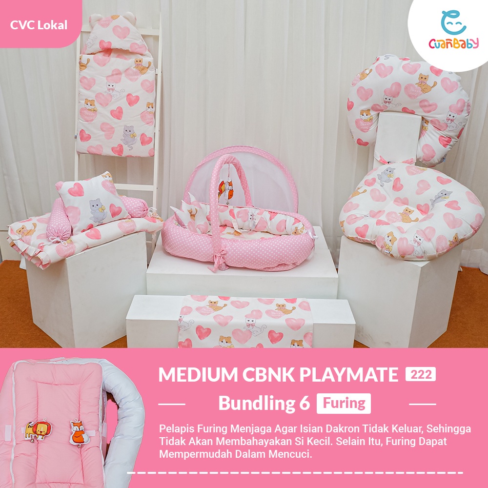 Kasur Bayi Playmate Paket Lengkap Motif Love Paw Mix Polos Pink By Cuan Baby MEDIUM CBNK PLAYMATE BU