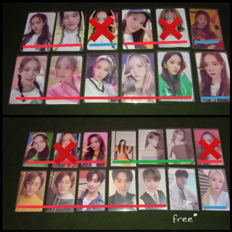 photocard pc seventeen dino, weeekly monday, loona kim lip, fromis_9 jisun gyuri nagyung