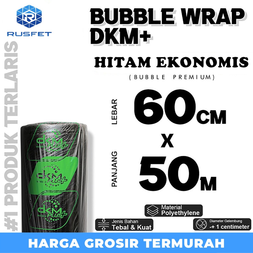 

Plastik BUBBLE WRAP 60cm x 50m HITAM EKONOMIS BUBBLEWRAP DKMPLUS PER ROLL