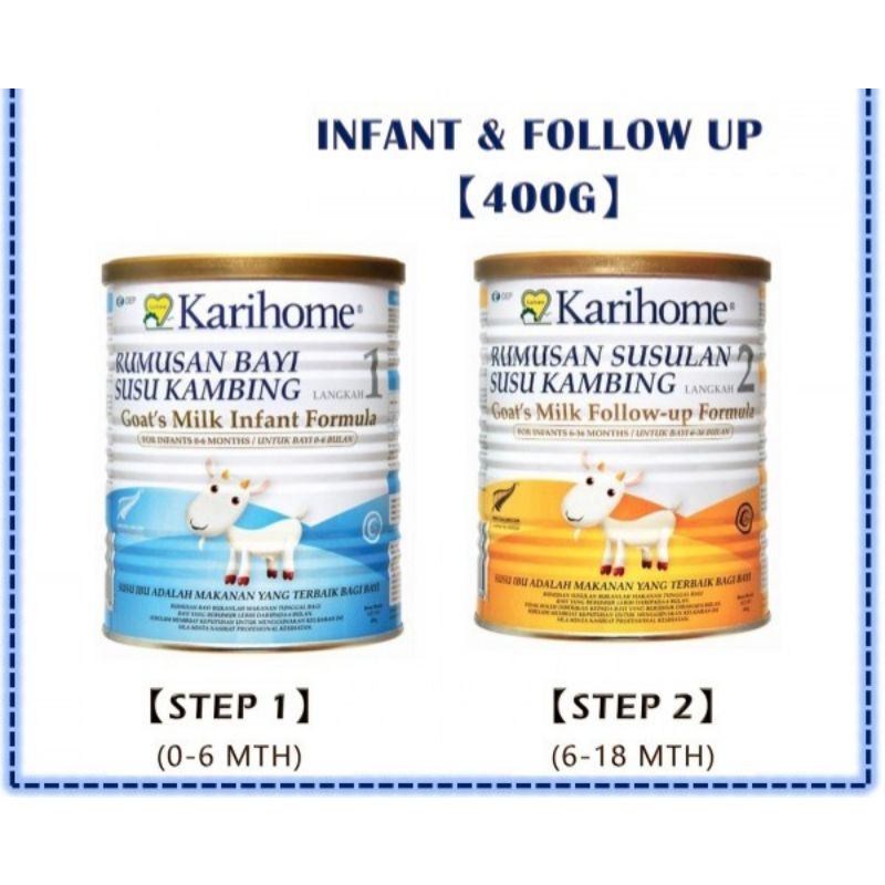 

KARIHOME STEP 1 STEP 2 GOAT MIILK POWDER SUSU KAMBING 400 GRAM ORIGINAL