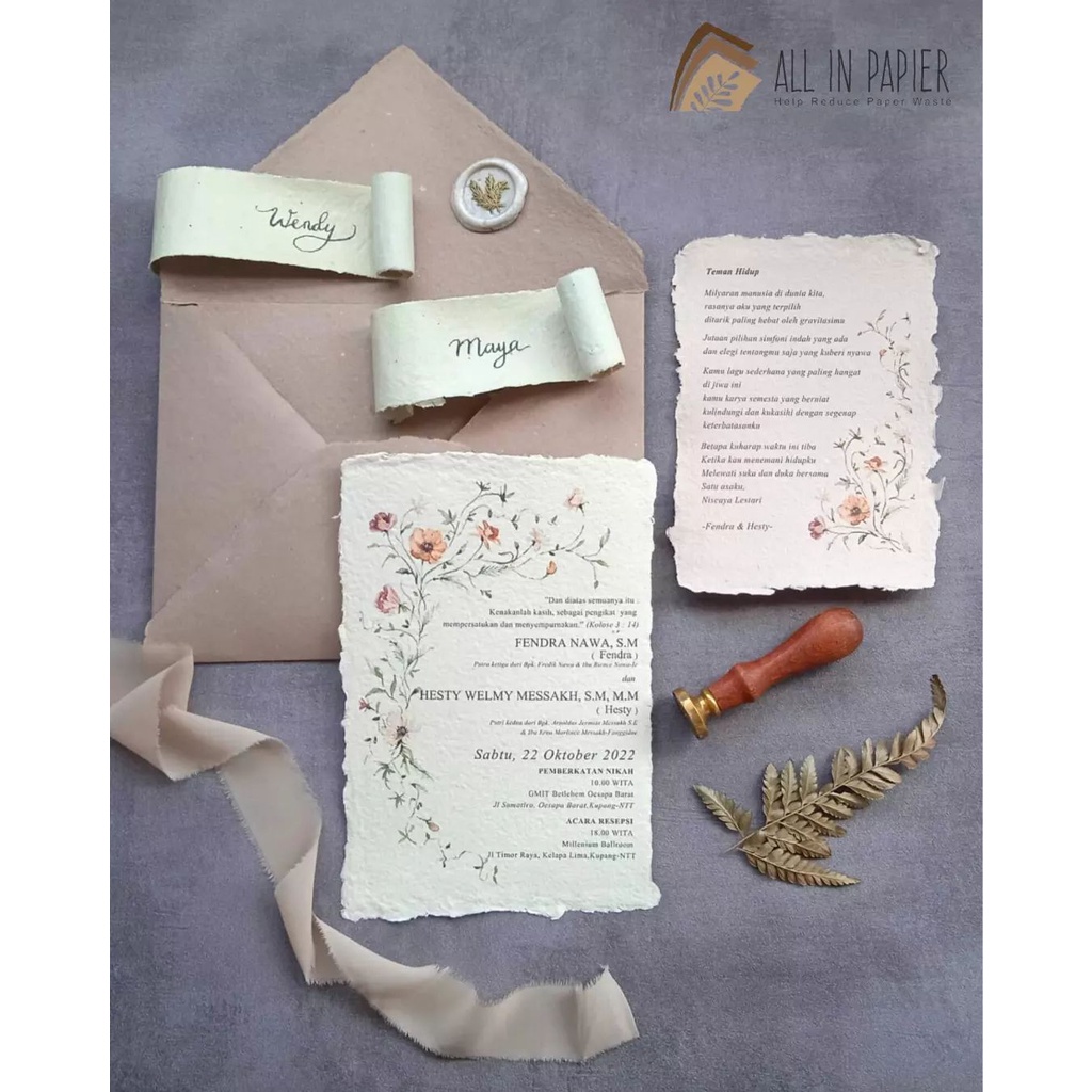 

Eco Wedding: Undangan Pernikahan dari Kertas Daur Ulang Cetak 1 sisi Tepi Acak Deckle Edge Vintage