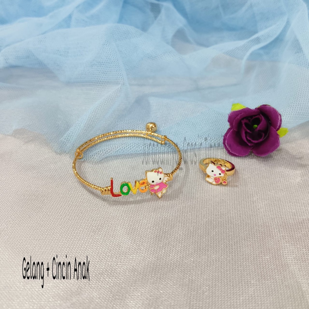 GELANG+CINCIN ANAK PERHIASAN TITANIUM  MEWAH ANTI KARAT&amp;ANTI LUNTUR