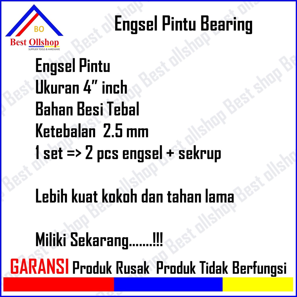 Engsel pintu plat 4 inch CP / Engsel Jendela Pintu Rumah Bearing 4 Baut GP