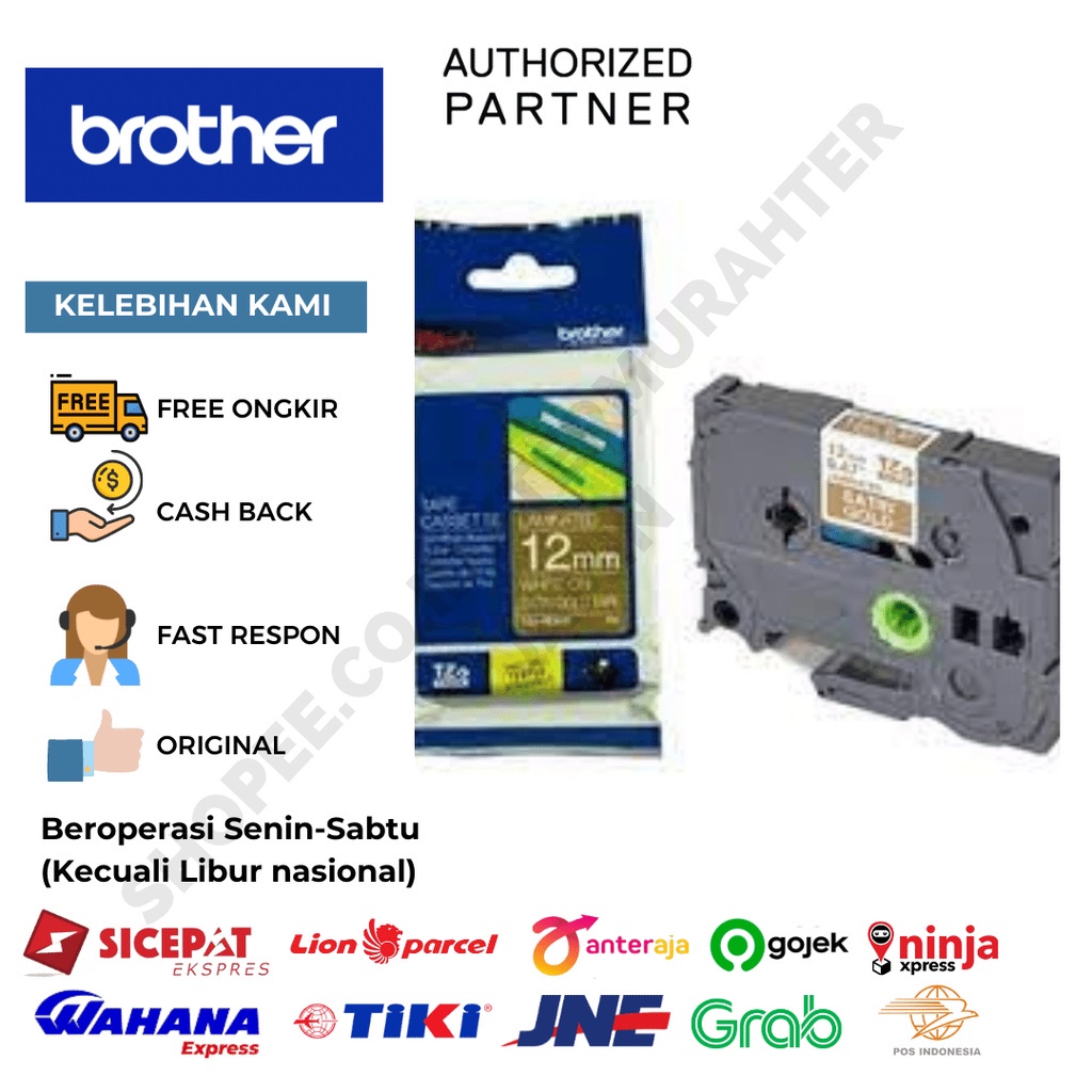 

BROTHER TZe-MQ835 CUBE Label 12mm White on Satin Gold P300BT P710BT