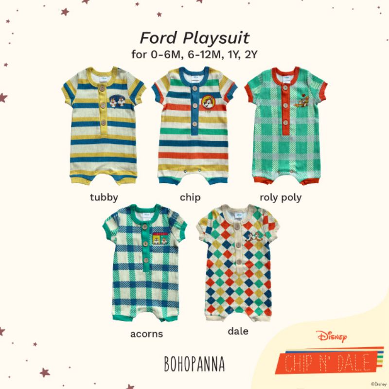 BOHOPANNA - FORD PLAYSUIT CHIP N DALE - JUMPER ANAK - BODYSUIT ANAK - ROMPER BAYI