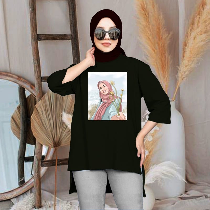 JF Tunik Kaos Oversize Wanita LD 120 Tebal Lengan 7/8 Jumbo Top Oversize Blouse