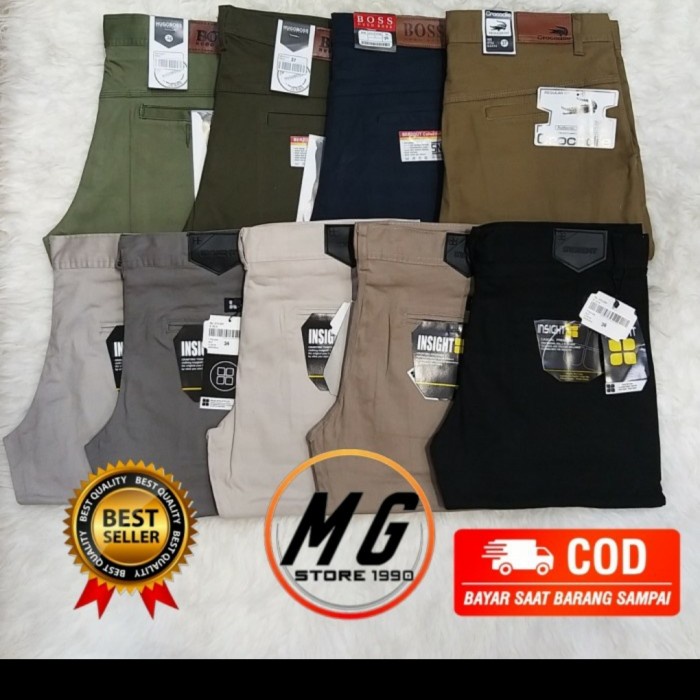 CELANA PANJANG CHINO CHINOS BAHAN HITAM FASHION SLIMFIT PRIA LAKI-LAKI - putih tulang, 27(M1Y9) Cela
