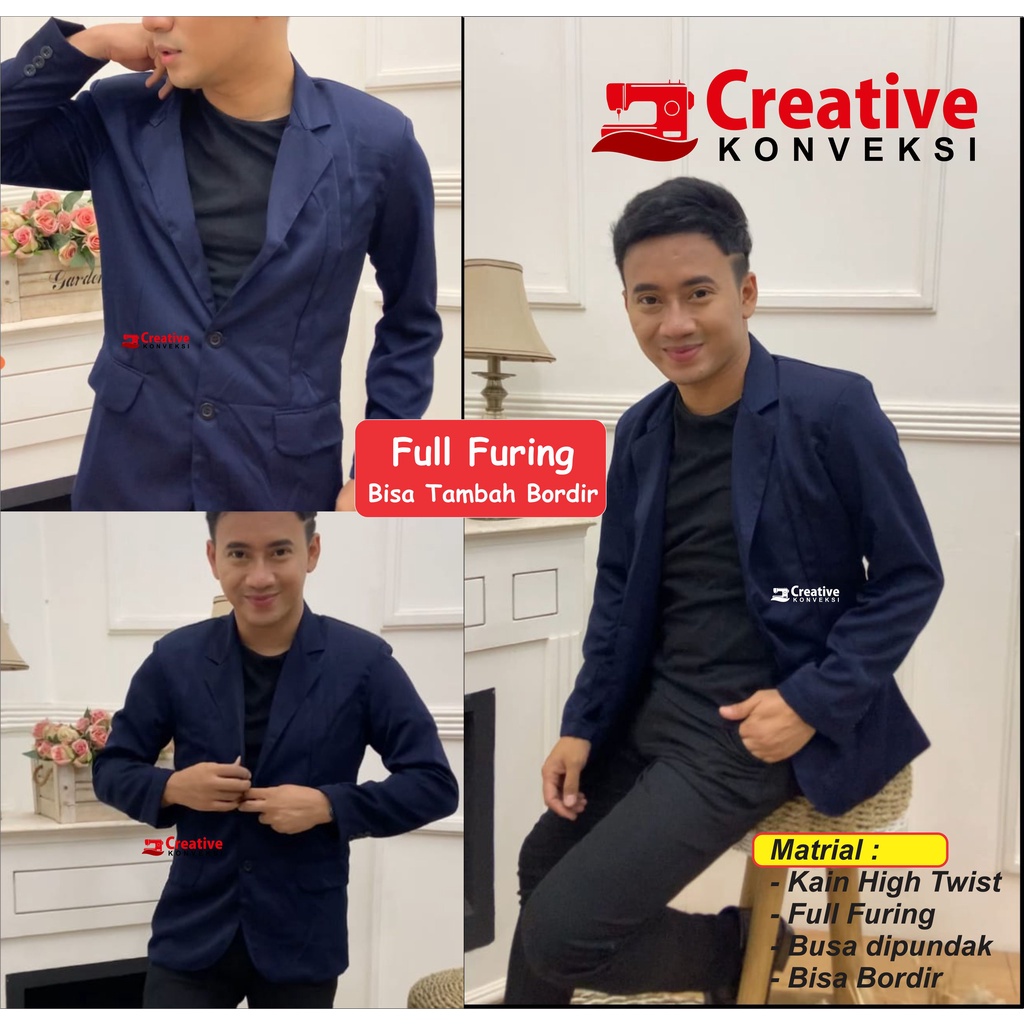 (BISA COD) TERLARIS ! JAS ALMAMATER BIRU DONGKER / BLAZER PRIA SLIMFIT NAVY BLUE MODERN ORIGINAL BAHAN PREMIUM / JAS almamater osis / sekolah pondok pesantren full furing