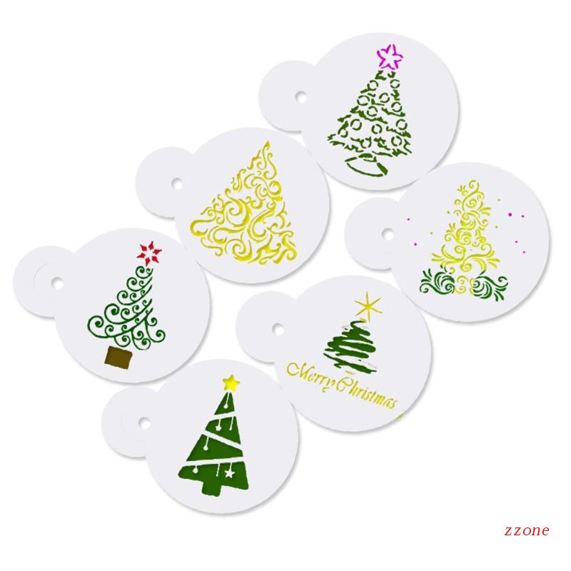 Zzz 6pcs / Set Cetakan Stensil Motif Pohon Natal Untuk Dekorasi Kartu / Scrapbook / Diary DIY