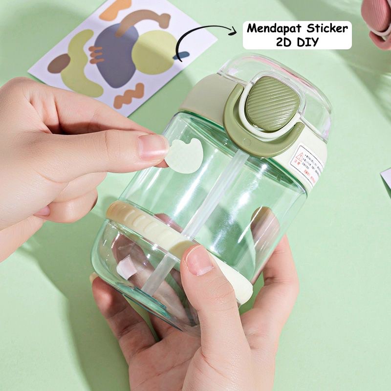 Botol Minum Modern NEW Minimalis Motif Kapsul / Botol Minum Plastik Tentengan Free Stiker 2D 450ml 760