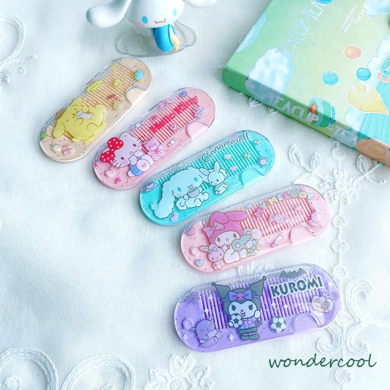 Sisir Kecil Plastik  Kartun Lucu Lipat Portabel Sisir Poni  Kuromi Melody Cinnamoroll Kitty-Won