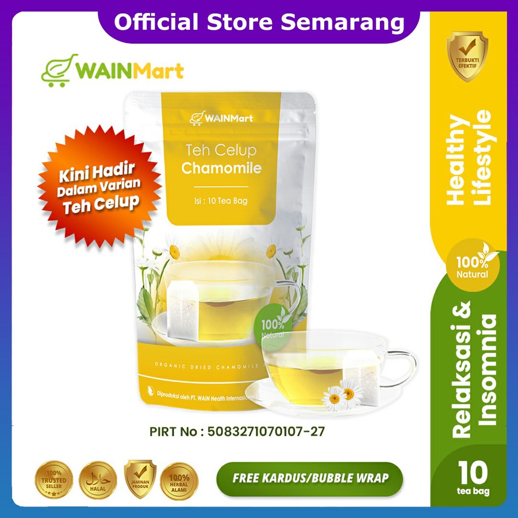 Obat Sulit Tidur 50 gram Teh Bunga Chamomile Celup Organik Teh Camomile Tea Relaksasi kaya Antioksidan Teh Chamomile Kering Atasi Insomnia Susah Tidur