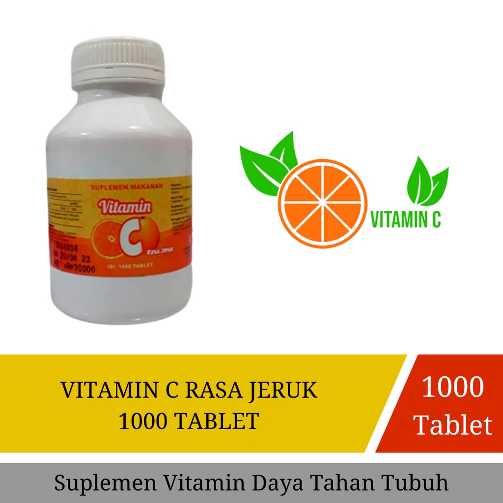 Vitamin Tubuh C 1000 Tablet Vit c Untuk Daya Tahan Tubuh Dewasa - Vitamin C Rasa Jeruk Isi 1000 Tablet - Vit c 25mg 1000 Tablet Rasa Jeruk Suplemen Tubuh Kesehatan Anak