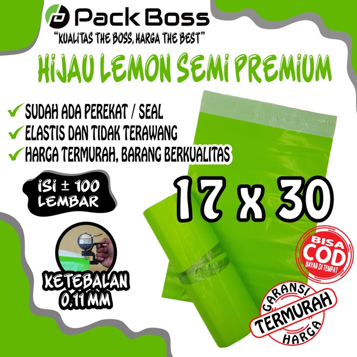 

Spesial 17X30 Hijau Lemon Semi Premium Polymailer Packaging Online Ada Perekat Promo