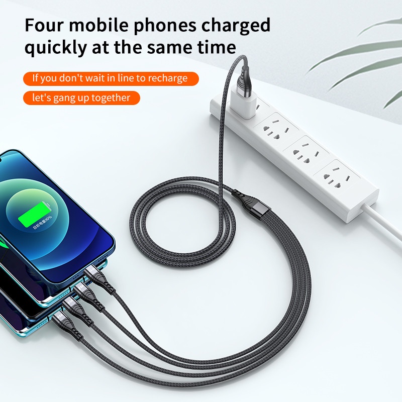 4in1 Kabel Data / Charger Micro USB Tipe-C 6A 66W Fast Charging Untuk Iphone / Android