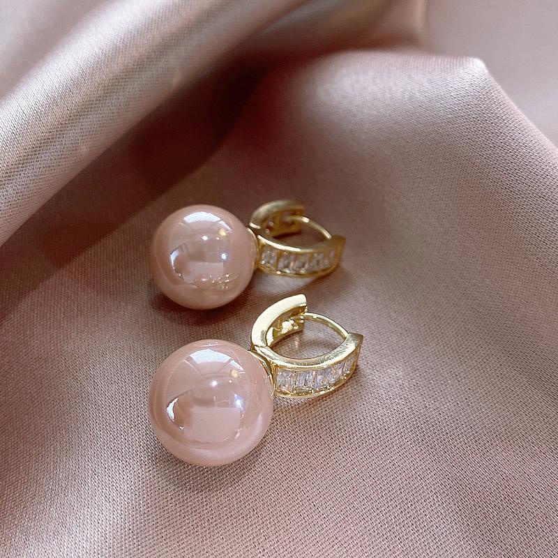 2022 Anting Kait Lapis Emas Hias Mutiara Warna Pink Untuk Wanita