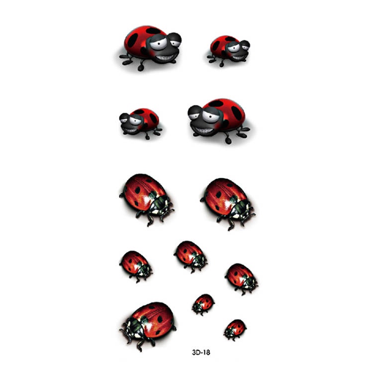 【BTI】3D Warna Tato Sementara Stiker Tato Palsu Hewan Ladybug Tato Tahan Air