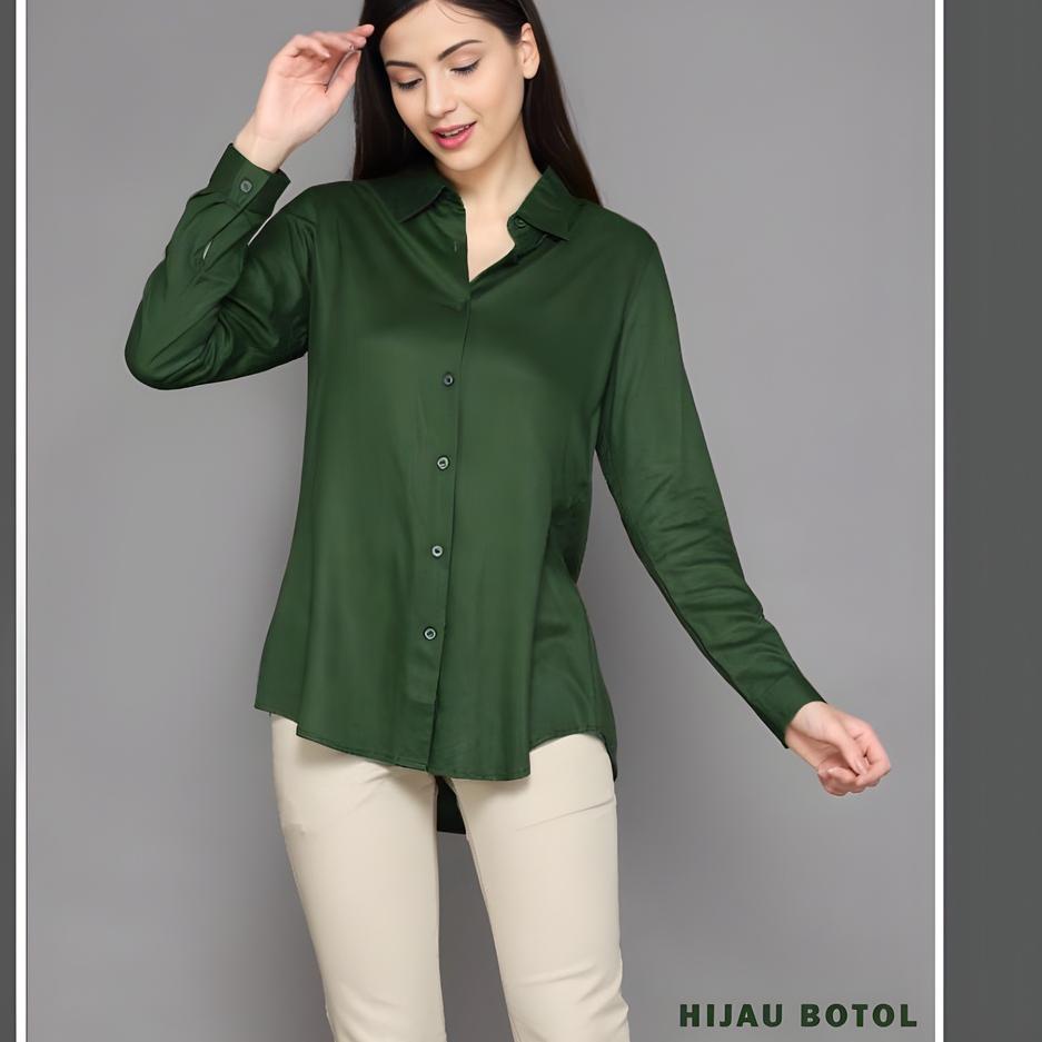 Termurah Baju Kemeja Polos Kerja Kantor Atasan Wanita Lengan Panjang Cewek Remaja Dewasa Warna Putih