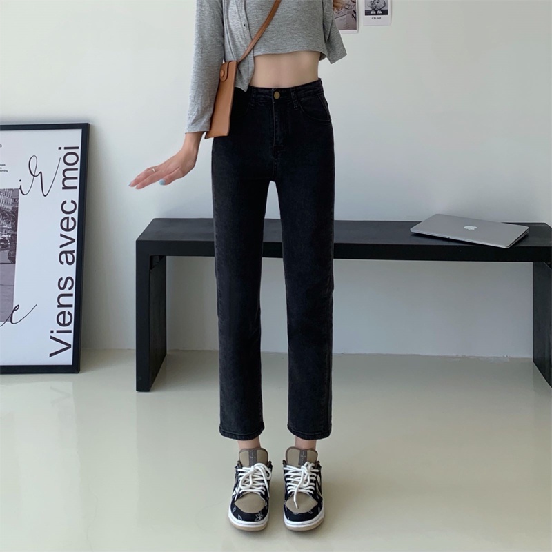 New 9/10 hitam korean style stretch jeans pants high straigh import