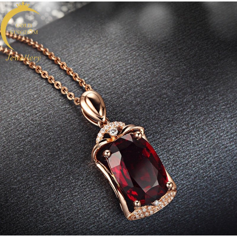 Goldkingdom Perhiasan Fashion Emas Asli Kadar 375 Bangkok Aksesoris Ready Stock 18-karat Rose Gold Tourmaline Pendant Tourmaline Red Tourmaline Ruby Kalung