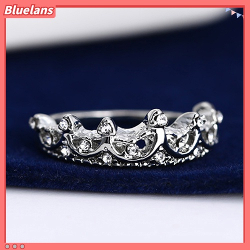 Cincin Jari Bentuk Mahkota Ratu Lapis Perak Aksen Berlian Imitasi Untuk Hadiah Natal Wanita