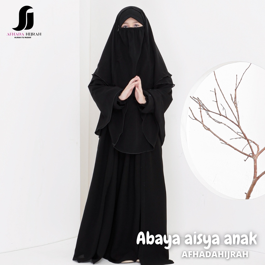 Afhadahijrah - Gamis anak perempuan set cadar Abaya khimar safar AISYA jetblack  terbaru baju dan hi