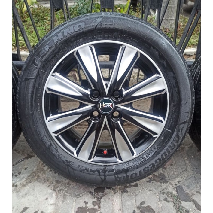 4 Velg R15 PCD 100+Ban 185/65 80% Agya ayla vios jazz brio mobilio yaris sigra calya karimun datsun march