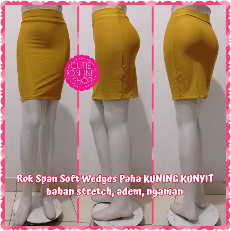 Rok Span Soft Wedges Paha KUNING KUNYIT | Kerja Kantor Mini Resmi | Pakaian Kantoran | Seksi | Yello