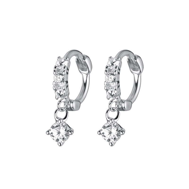 Anting Bulat Sterling Silver 925 Hias Berlian Imitasi Ala Korea Untuk Wanita