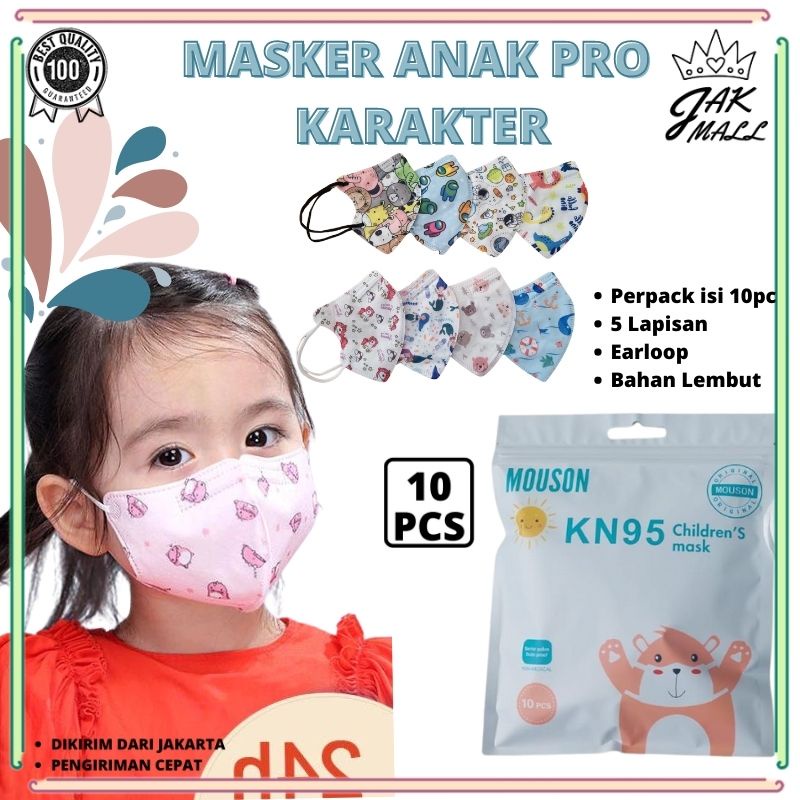 Masker Mouson Pro KN95 Anak Motif Karakter Isi 10Pc Masker KN 95 Mouson N95 Karakter Anak 5Ply JM