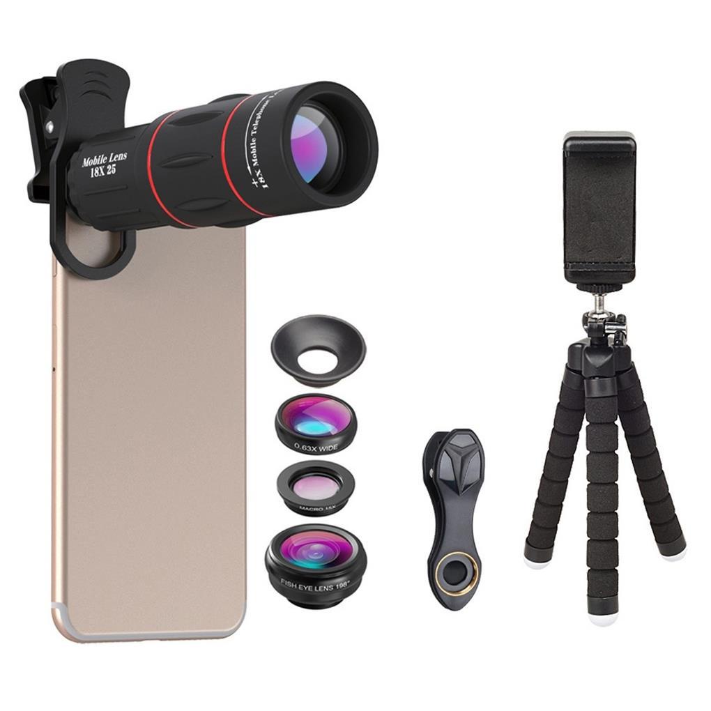 Apexel 4 in 1 Lensa Telephoto Makro Eksternal 18X Wide Eye + Klip Untuk Iphone / Android (house2020)