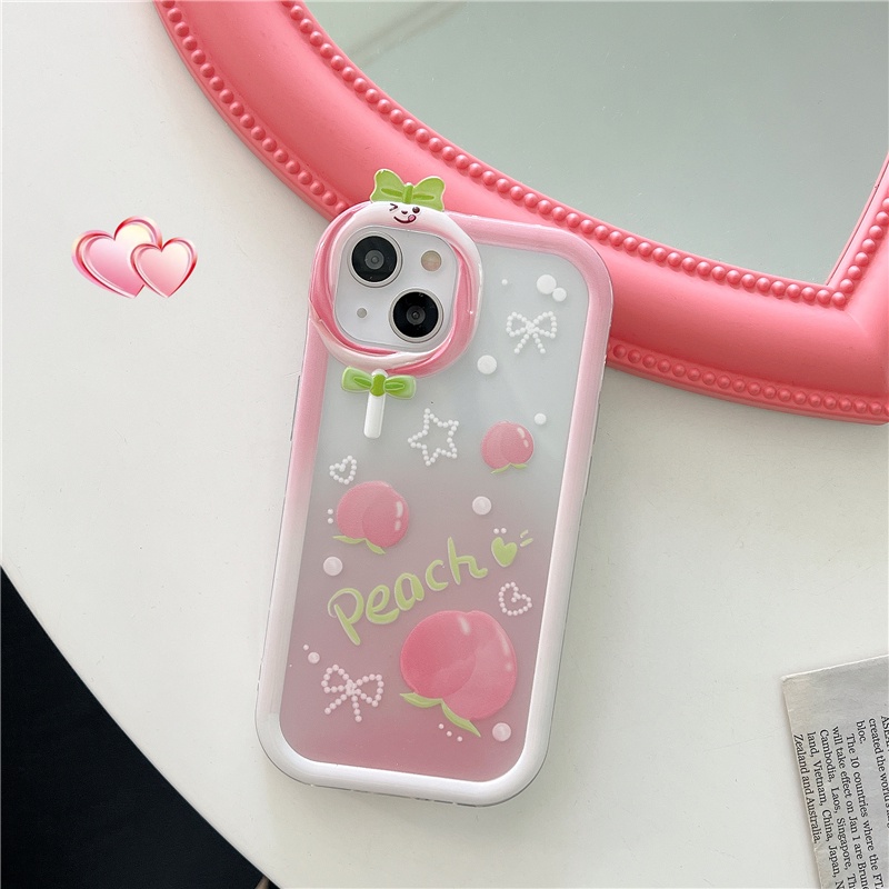 Soft Case TPU Matte Gradasi Peaches 6D Aksen Pita Untuk IPhone 13 12 11 Pro Max X XS