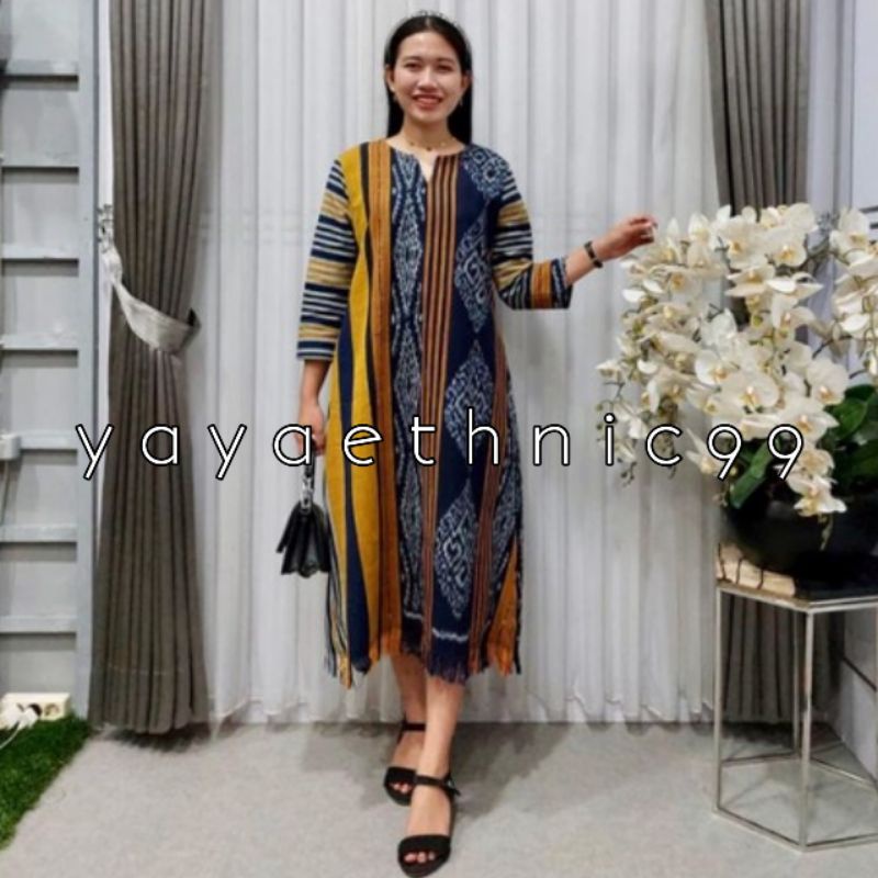 Tunik tenun troso, busana tenun, atasan wanita tenun troso, dress tenun troso