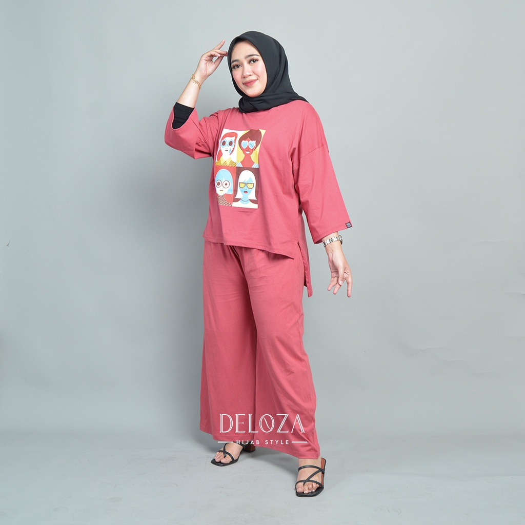 Deloza Setelan Longback Oversized Wanita One Set Kulot Terbaru