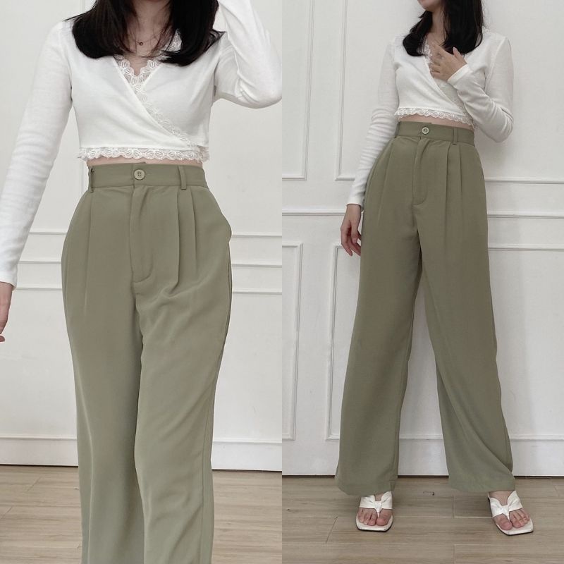 Premium Celana Kulot Wanita Anti Kusut Loose Pants Trousers Celana Kantor Formal / Casual