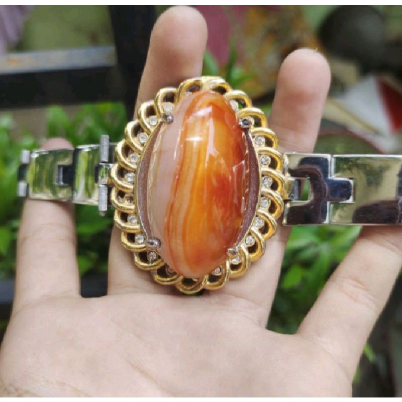Gelang batu akik pandan nanas model jam ring titanium