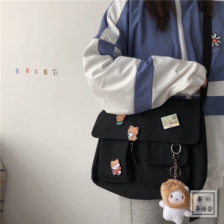 ◎Harajuku Jepang Lucu Vintage Gadis Messenger Tas Ulzzang Versi Korea Ins Mahasiswa Tas Kanvas Wanita Messenger Bag