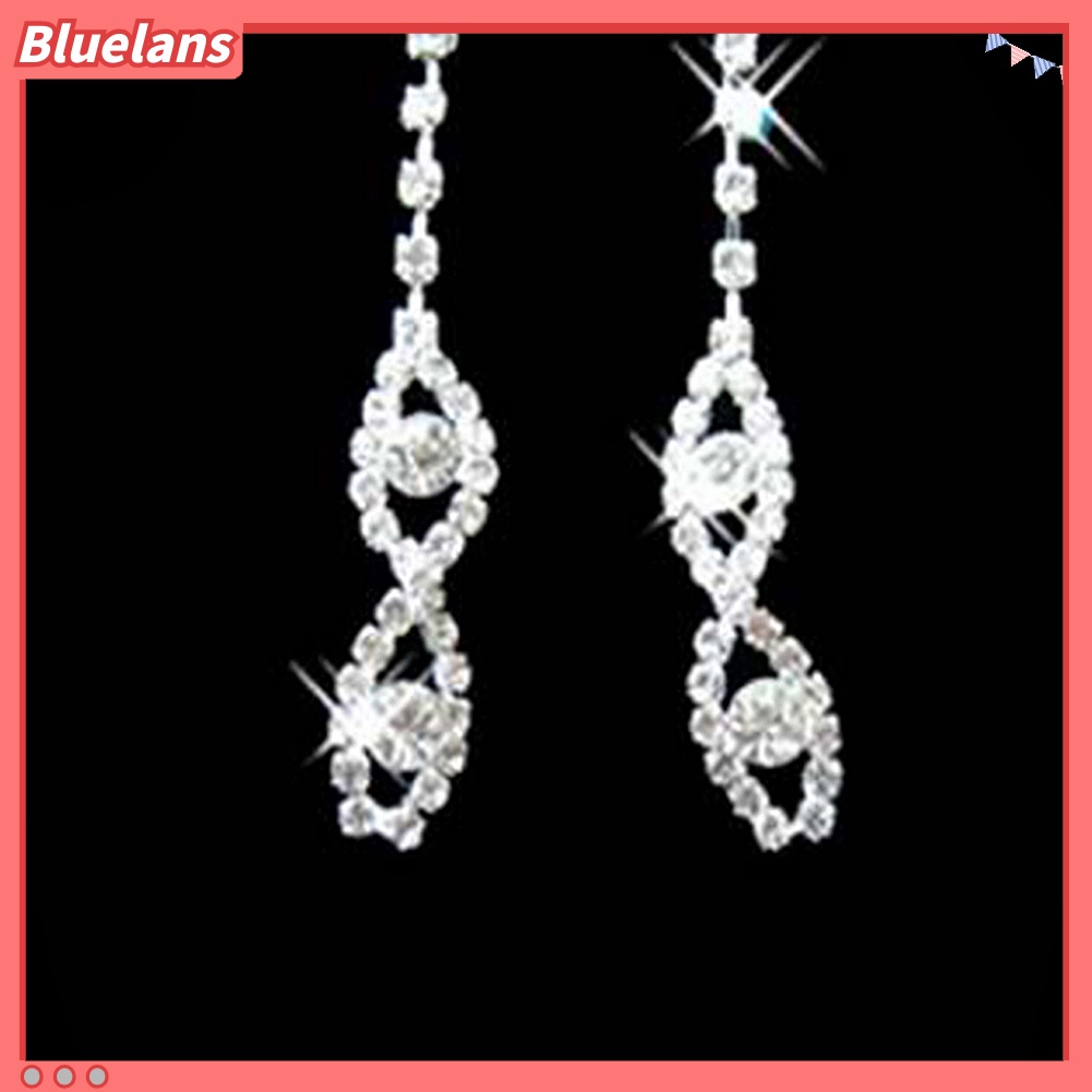 Bluelans Women Rhinestone Twisted Necklace Dangle Earrings Bridal Wedding Jewelry Set