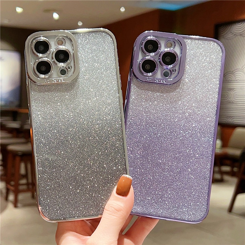 IPHONE Casing Transparan glitter Gradasi Plating Kompatibel Dengan Iphone14 13 12 11 Pro Max14 Plus X XS MAX XR Casing Soft shockproof Anti Jatuh