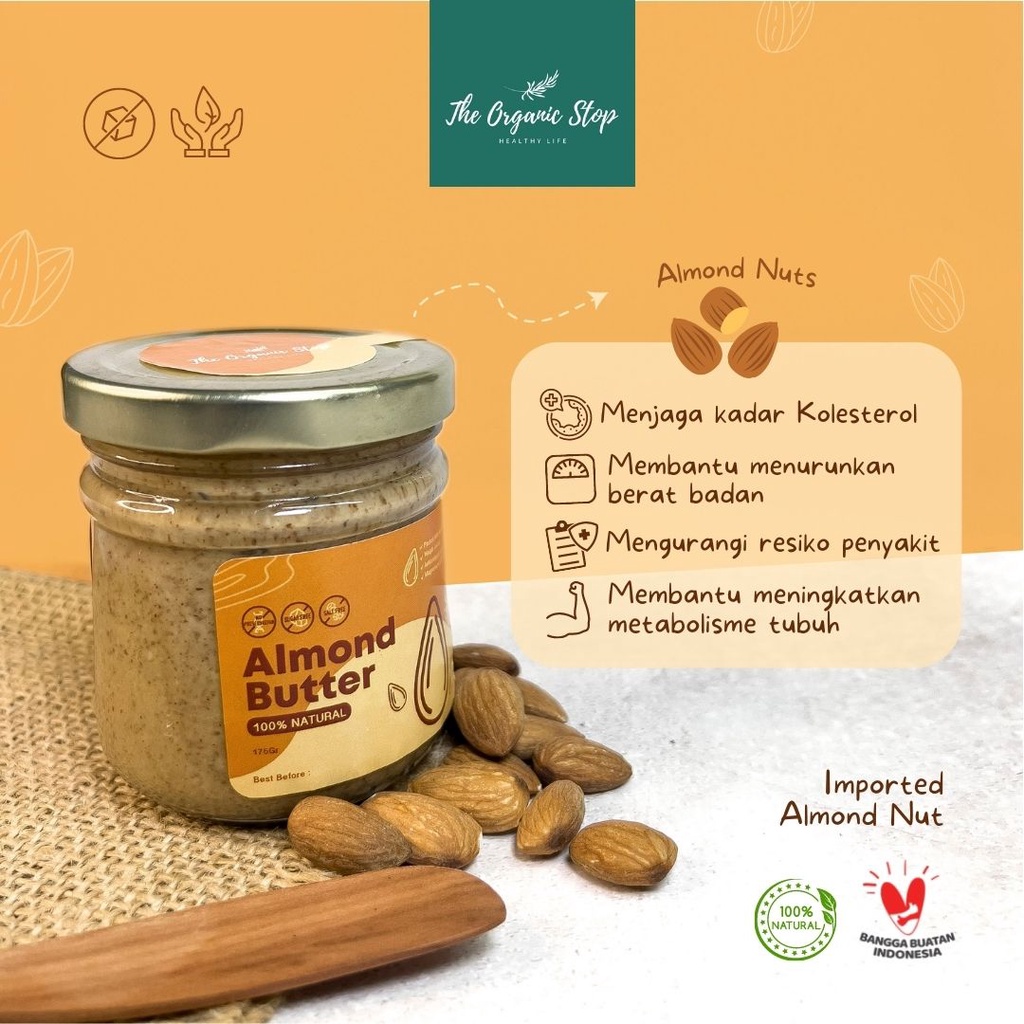 

TheOrganicStop Almond Butter Selai Unsweetened Gluten-Free Vegan Keto 175 gram