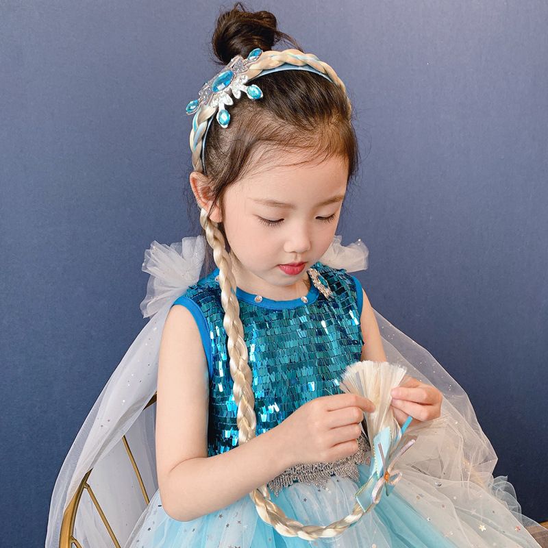 A35 Bando Anak Rambut Wig Kepang Style Princess Elsa Frozen / Bandana Anak