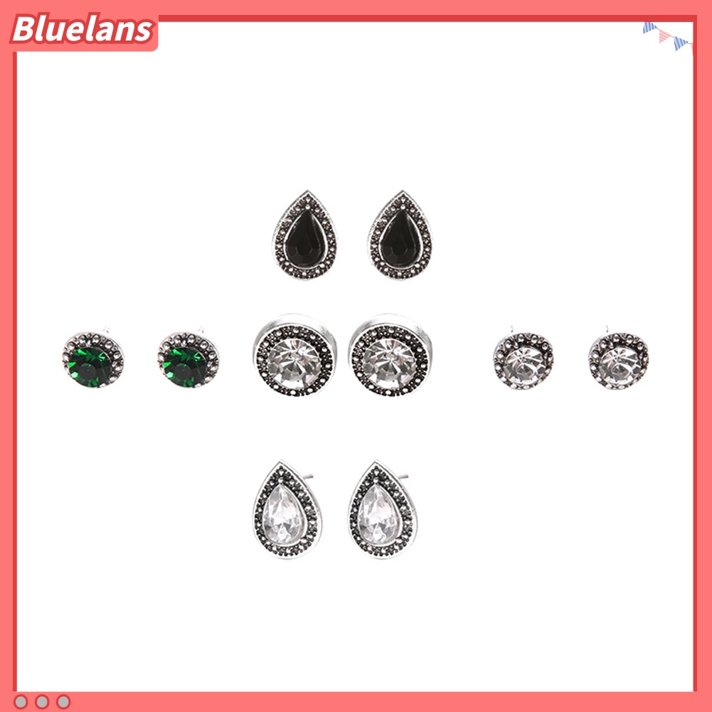 Bluelans 5 Pairs Round Waterdrop Shape Ear Studs Set Women Retro Party Earrings Jewelry
