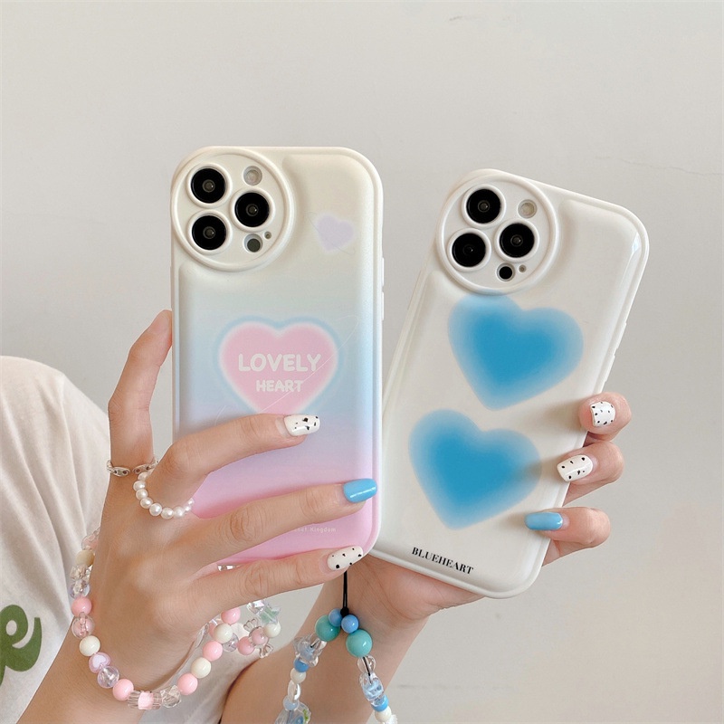 Soft Case Pelindung Penuh Motif Hati Dengan Rantai Manik-Manik Untuk Iphone 7 8 PLUS X XR XS 11 12 13 14 PRO MAX SE